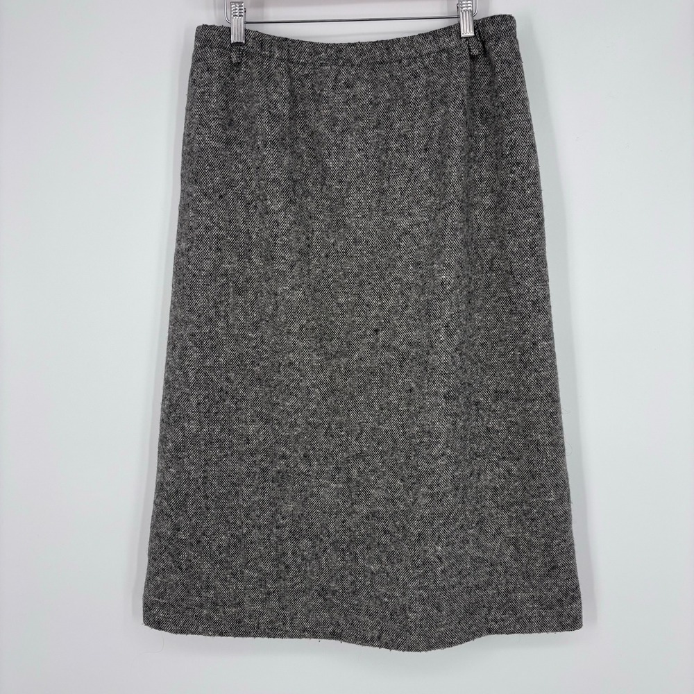 Vintage Orvis 100% Wool Tweed Lined Midi Skirt Women 12 Grey Herringbone USA